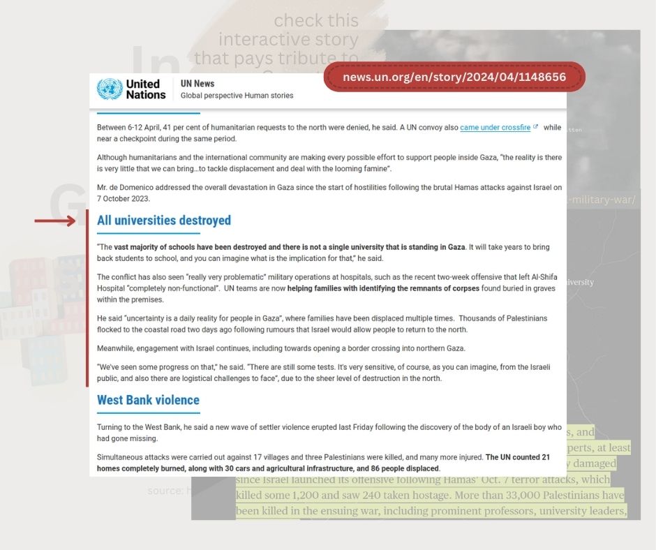 Damages to higher education in the Gaza strip, sources / info